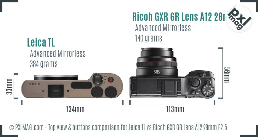 Leica TL vs Ricoh GXR GR Lens A12 28mm F2.5 top view buttons comparison