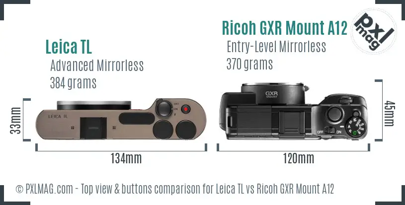 Leica TL vs Ricoh GXR Mount A12 top view buttons comparison