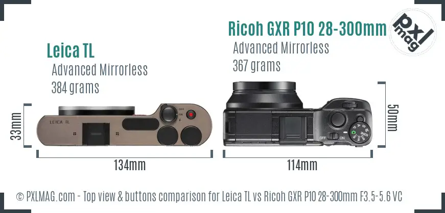 Leica TL vs Ricoh GXR P10 28-300mm F3.5-5.6 VC top view buttons comparison Leica TL vs Ricoh GXR P10 28-300mm F3.5-5.6 VC top view buttons comparison