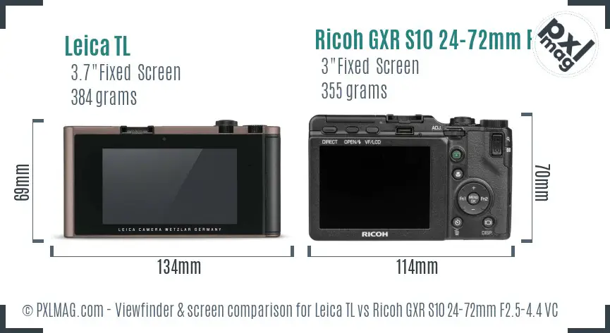 Leica TL vs Ricoh GXR S10 24-72mm F2.5-4.4 VC Screen and Viewfinder comparison
