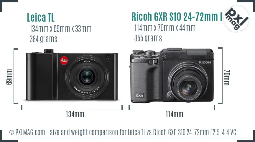 Leica TL vs Ricoh GXR S10 24-72mm F2.5-4.4 VC size comparison