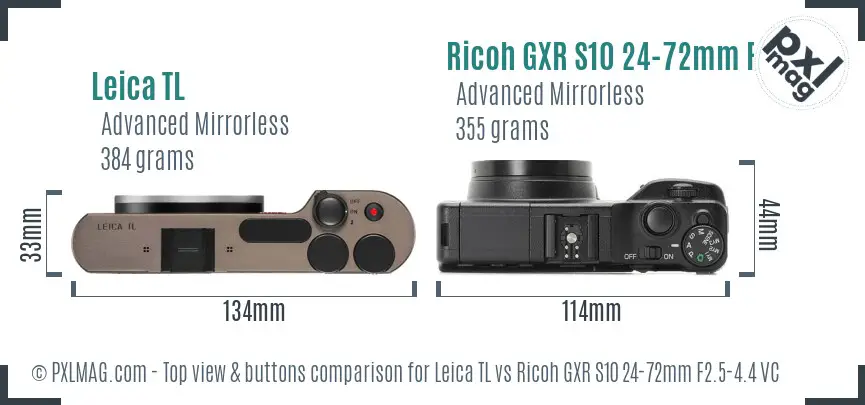 Leica TL vs Ricoh GXR S10 24-72mm F2.5-4.4 VC top view buttons comparison