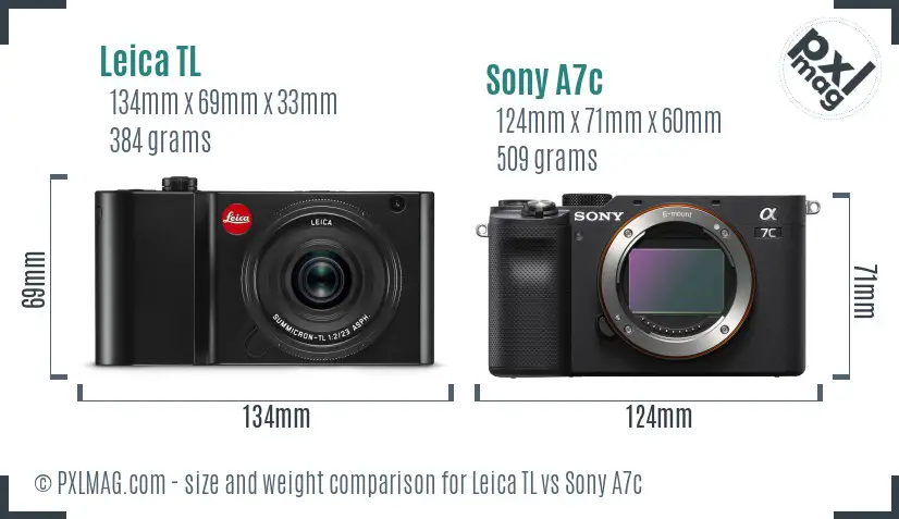 Leica TL vs Sony A7c size comparison