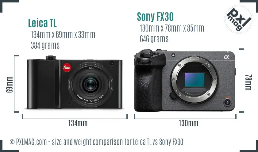 Leica TL vs Sony FX30 size comparison