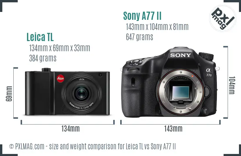 Leica TL vs Sony A77 II size comparison