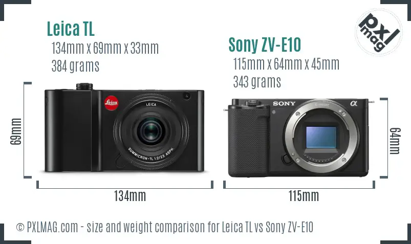 Leica TL vs Sony ZV-E10 size comparison