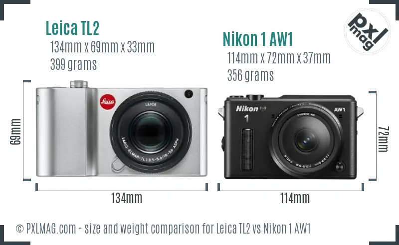 Leica TL2 vs Nikon 1 AW1 size comparison