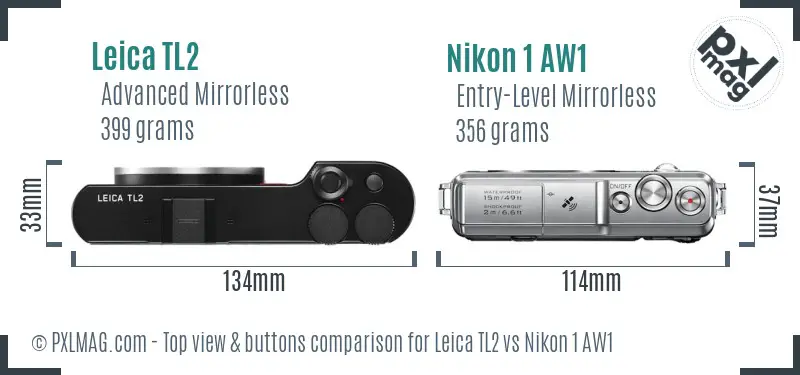 Leica TL2 vs Nikon 1 AW1 top view buttons comparison