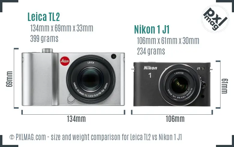 Leica TL2 vs Nikon 1 J1 size comparison