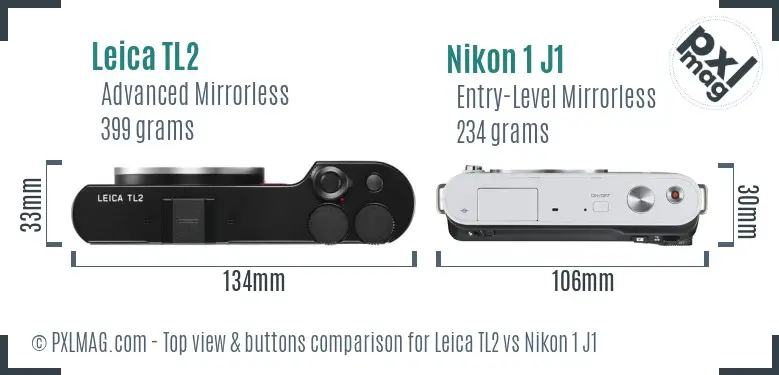 Leica TL2 vs Nikon 1 J1 top view buttons comparison