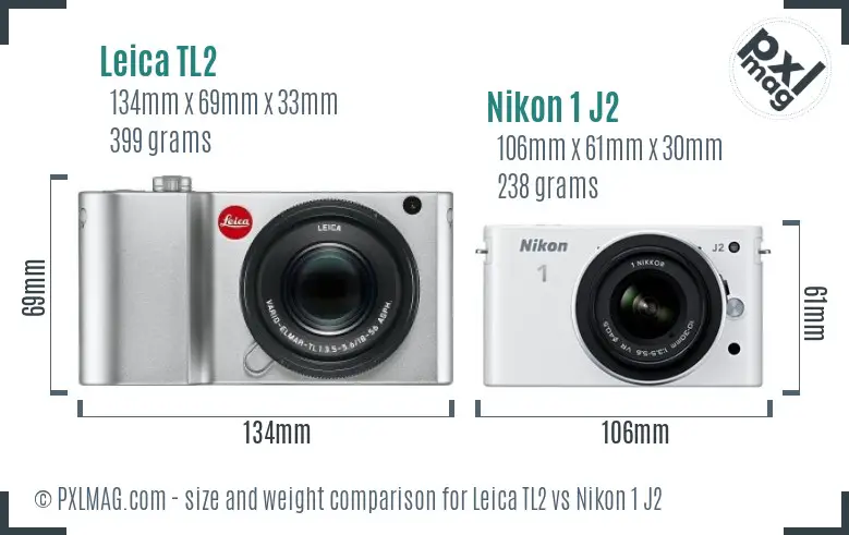 Leica TL2 vs Nikon 1 J2 size comparison