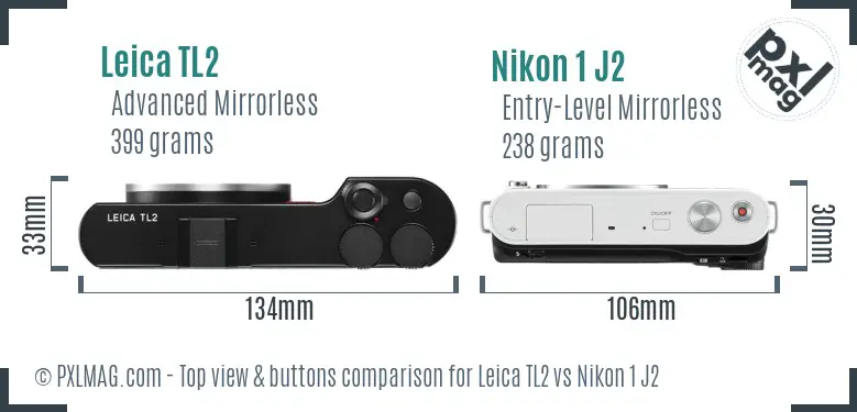 Leica TL2 vs Nikon 1 J2 top view buttons comparison