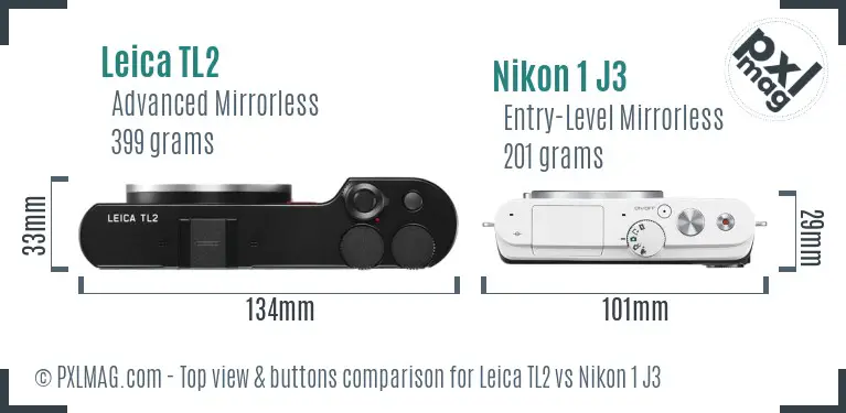 Leica TL2 vs Nikon 1 J3 top view buttons comparison
