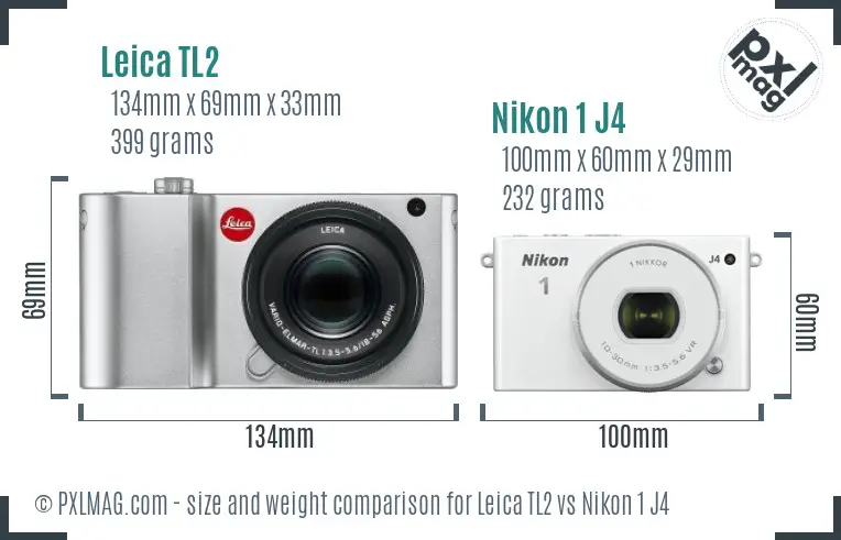 Leica TL2 vs Nikon 1 J4 size comparison