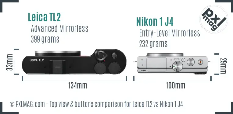 Leica TL2 vs Nikon 1 J4 top view buttons comparison