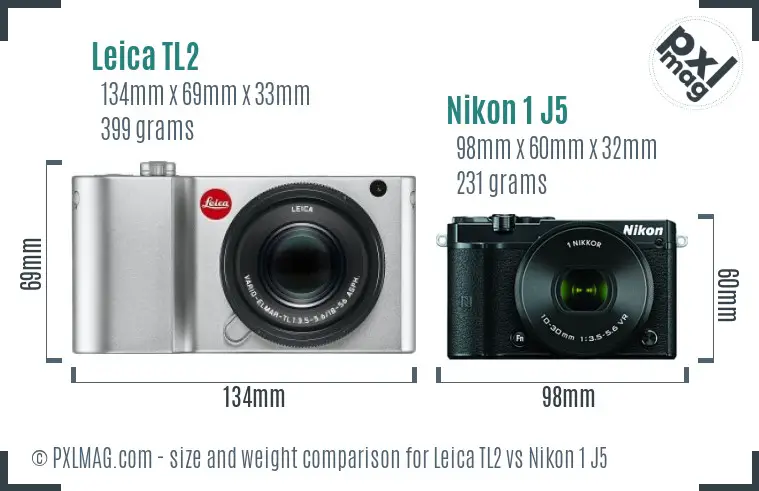 Leica TL2 vs Nikon 1 J5 size comparison