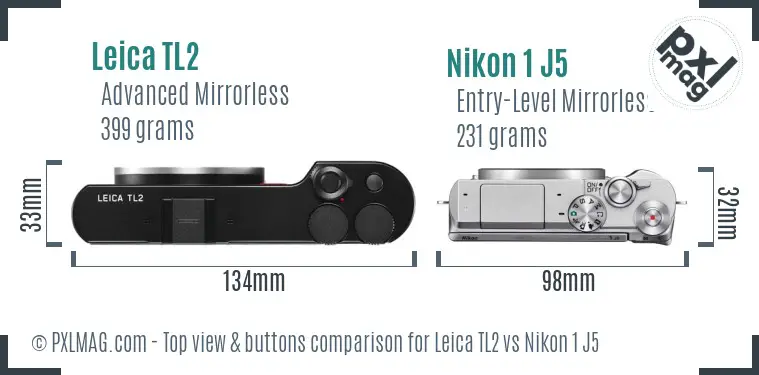 Leica TL2 vs Nikon 1 J5 top view buttons comparison