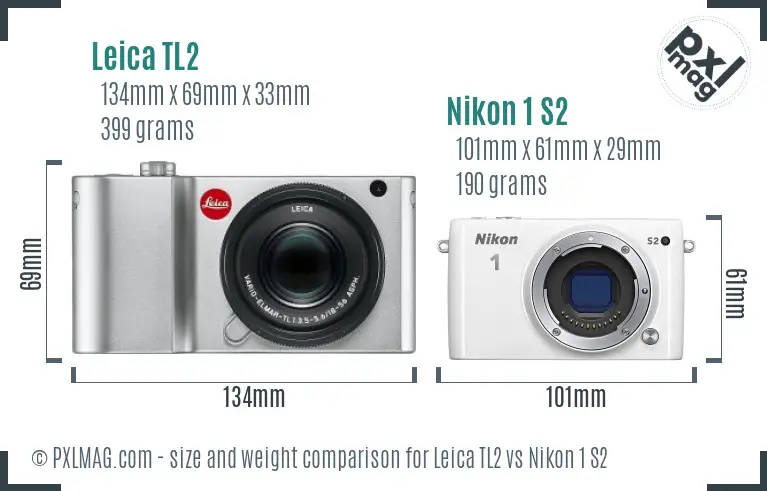 Leica TL2 vs Nikon 1 S2 size comparison Leica TL2 vs Nikon 1 S2 size comparison