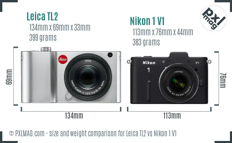 Leica TL2 vs Nikon 1 V1 size comparison