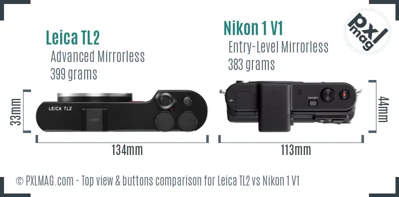 Leica TL2 vs Nikon 1 V1 top view buttons comparison