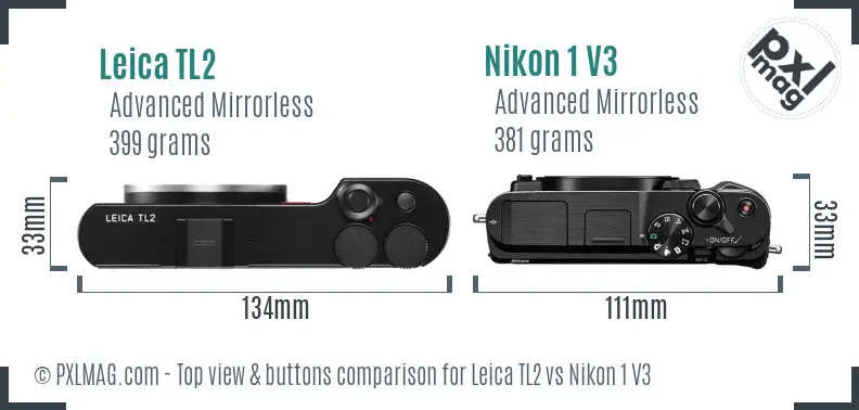 Leica TL2 vs Nikon 1 V3 top view buttons comparison