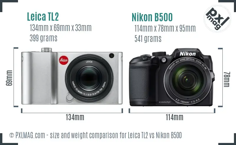 Leica TL2 vs Nikon B500 size comparison