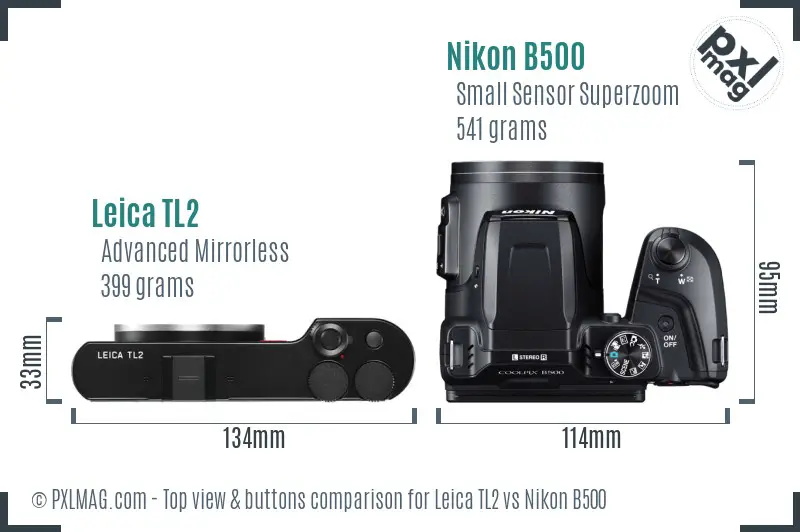 Leica TL2 vs Nikon B500 top view buttons comparison