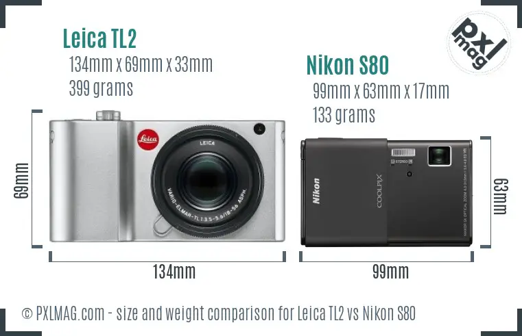 Leica TL2 vs Nikon S80 size comparison