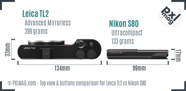 Leica TL2 vs Nikon S80 top view buttons comparison