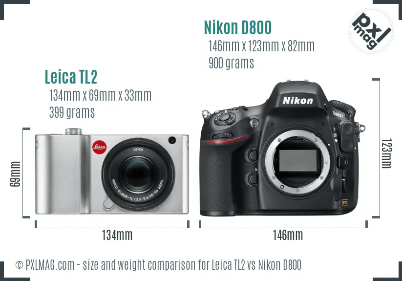 Leica TL2 vs Nikon D800 size comparison