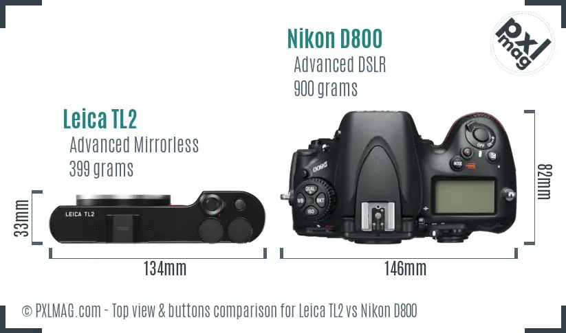 Leica TL2 vs Nikon D800 top view buttons comparison