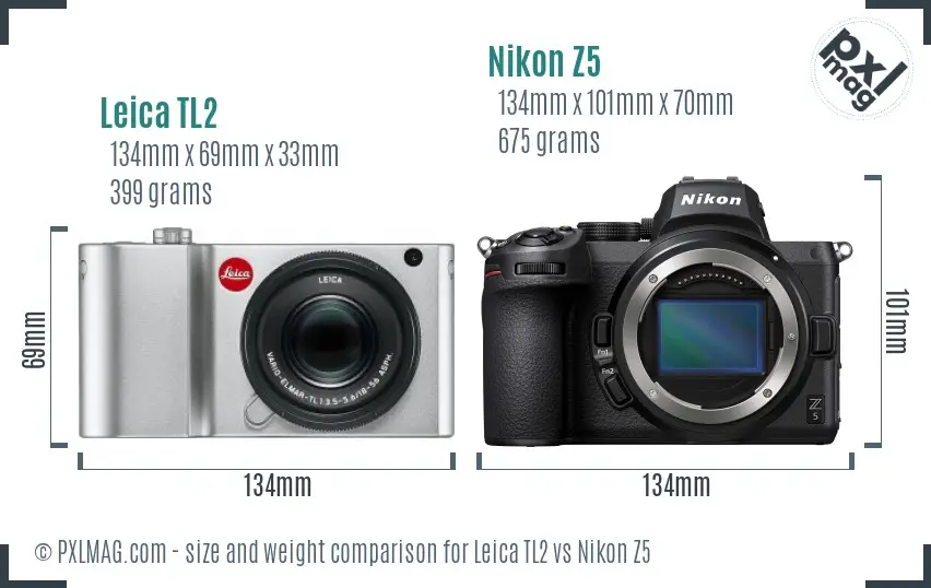 Leica TL2 vs Nikon Z5 size comparison