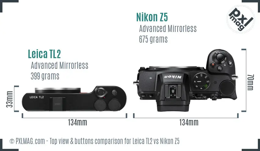 Leica TL2 vs Nikon Z5 top view buttons comparison