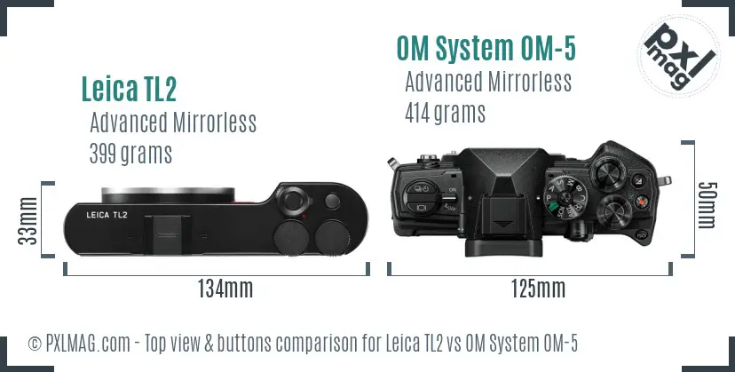 Leica TL2 vs OM System OM-5 top view buttons comparison Leica TL2 vs OM System OM-5 top view buttons comparison