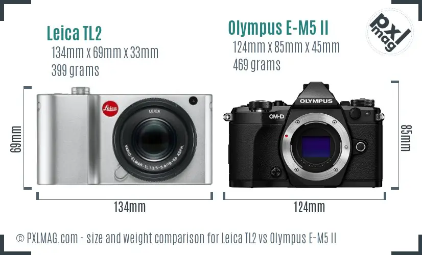 Leica TL2 vs Olympus E-M5 II size comparison