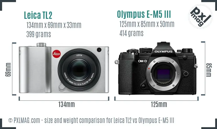 Leica TL2 vs Olympus E-M5 III size comparison