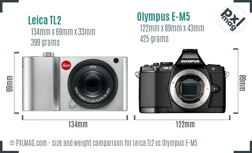 Leica TL2 vs Olympus E-M5 size comparison