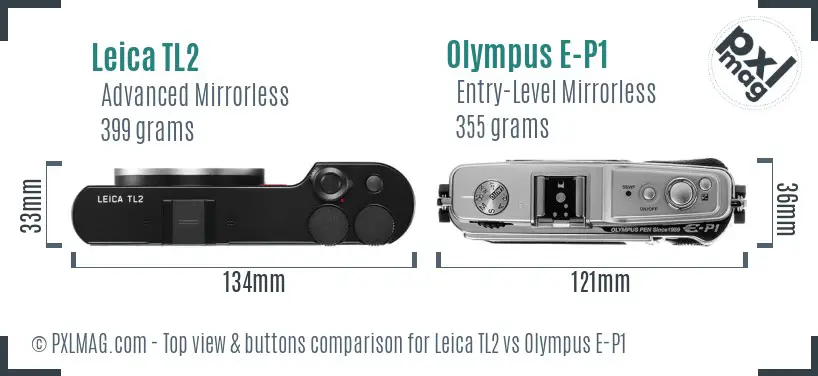 Leica TL2 vs Olympus E-P1 top view buttons comparison