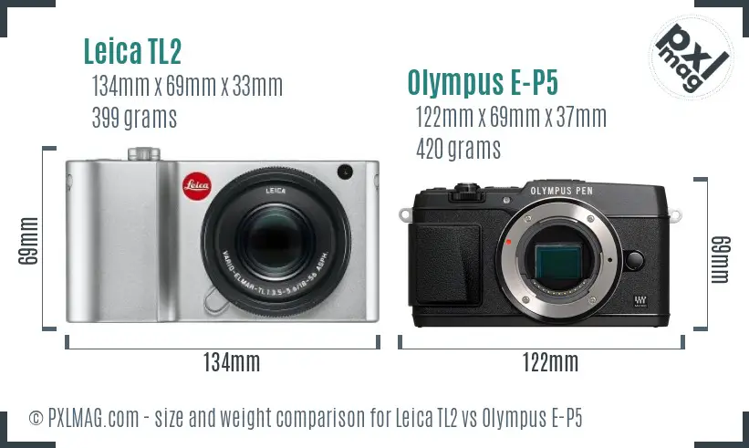 Leica TL2 vs Olympus E-P5 size comparison