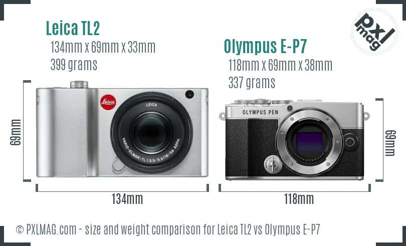 Leica TL2 vs Olympus E-P7 size comparison