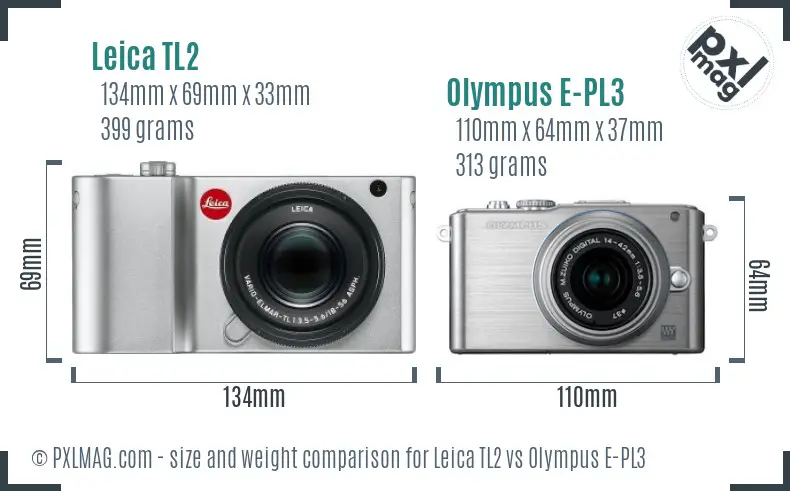 Leica TL2 vs Olympus E-PL3 size comparison