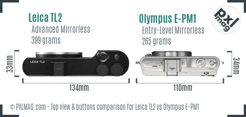 Leica TL2 vs Olympus E-PM1 top view buttons comparison