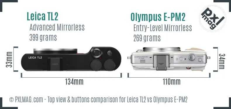 Leica TL2 vs Olympus E-PM2 top view buttons comparison