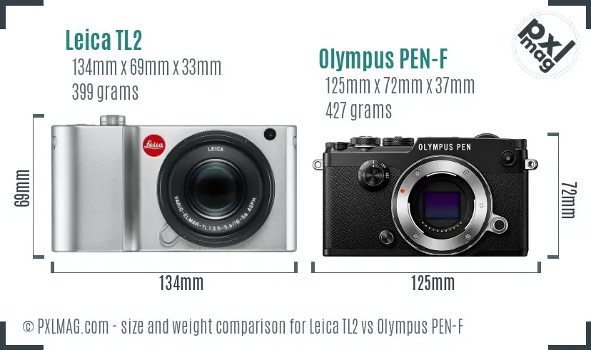 Leica TL2 vs Olympus PEN-F size comparison