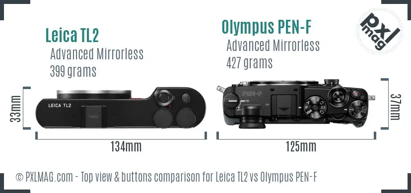 Leica TL2 vs Olympus PEN-F top view buttons comparison