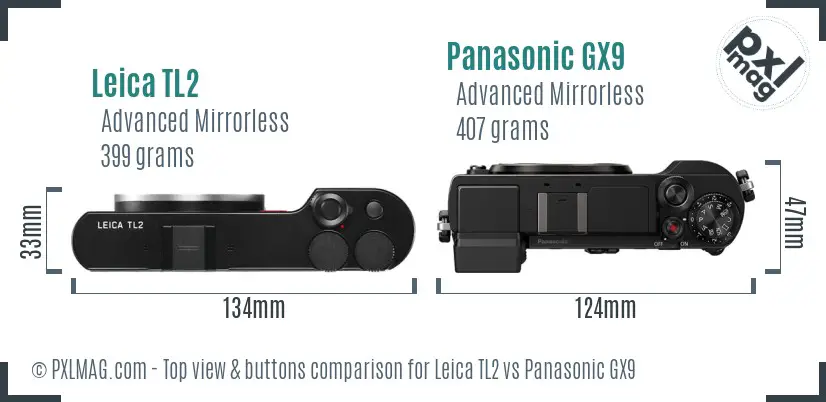 Leica TL2 vs Panasonic GX9 top view buttons comparison