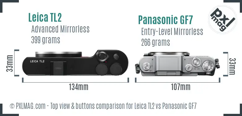 Leica TL2 vs Panasonic GF7 top view buttons comparison Leica TL2 vs Panasonic GF7 top view buttons comparison