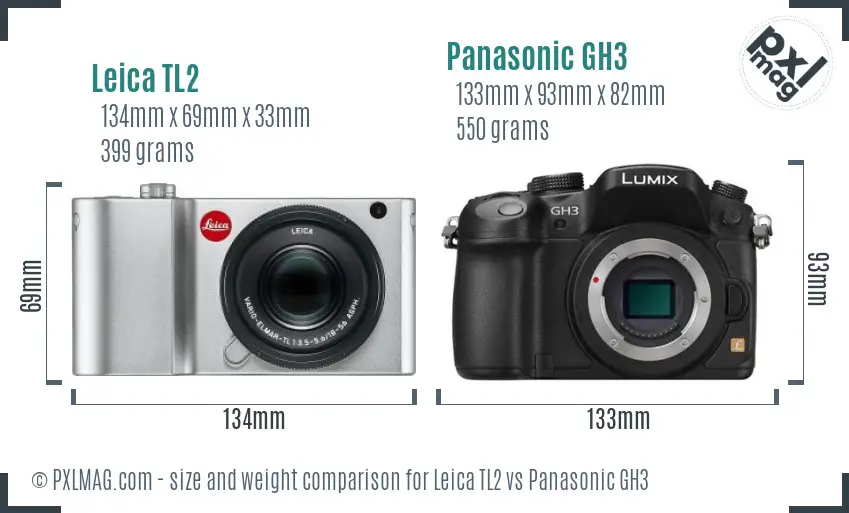 Leica TL2 vs Panasonic GH3 size comparison