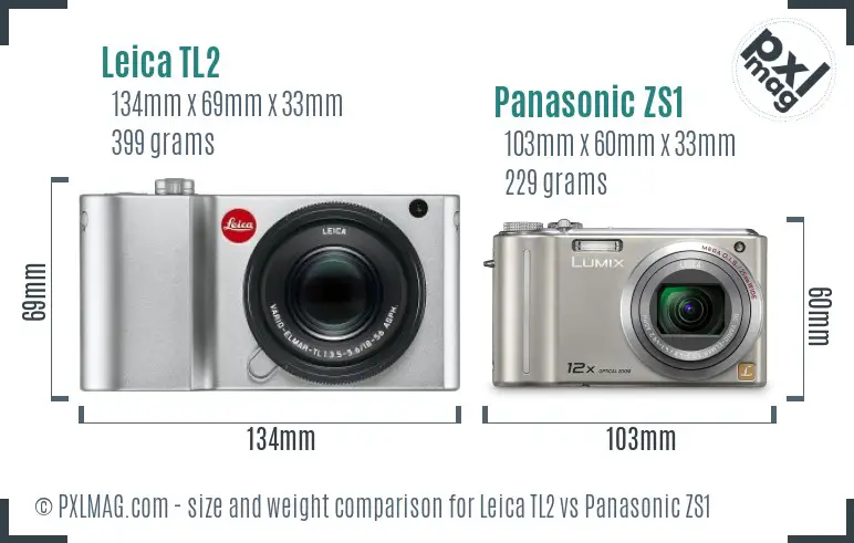 Leica TL2 vs Panasonic ZS1 size comparison