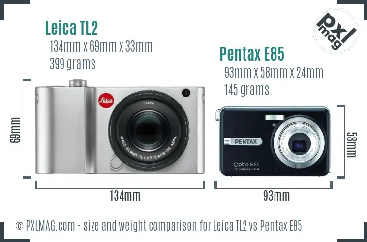 Leica TL2 vs Pentax E85 size comparison